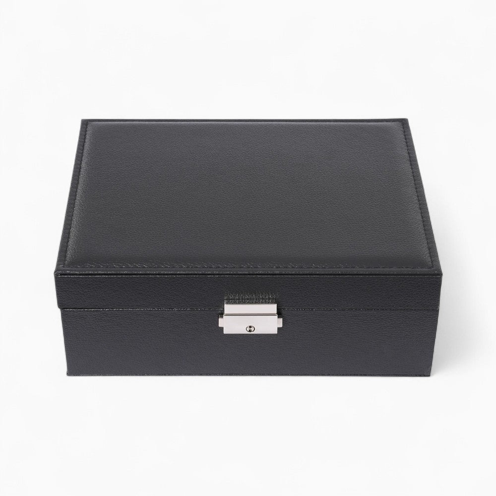 Boîte Bijoux Cuir Noir Velours Verrouillage