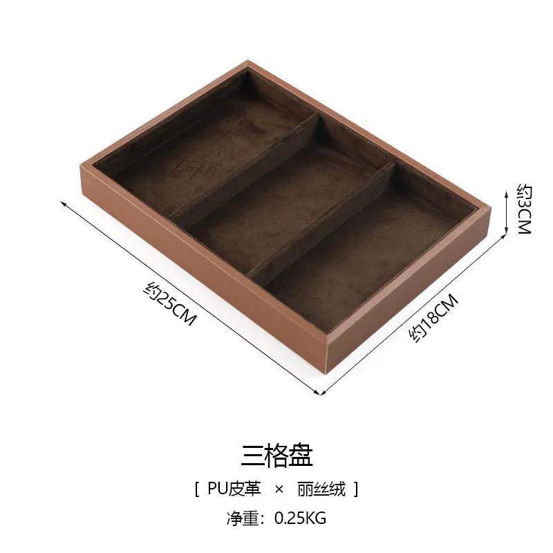 Plateau Bijoux Cuir Marron Velours Rangement