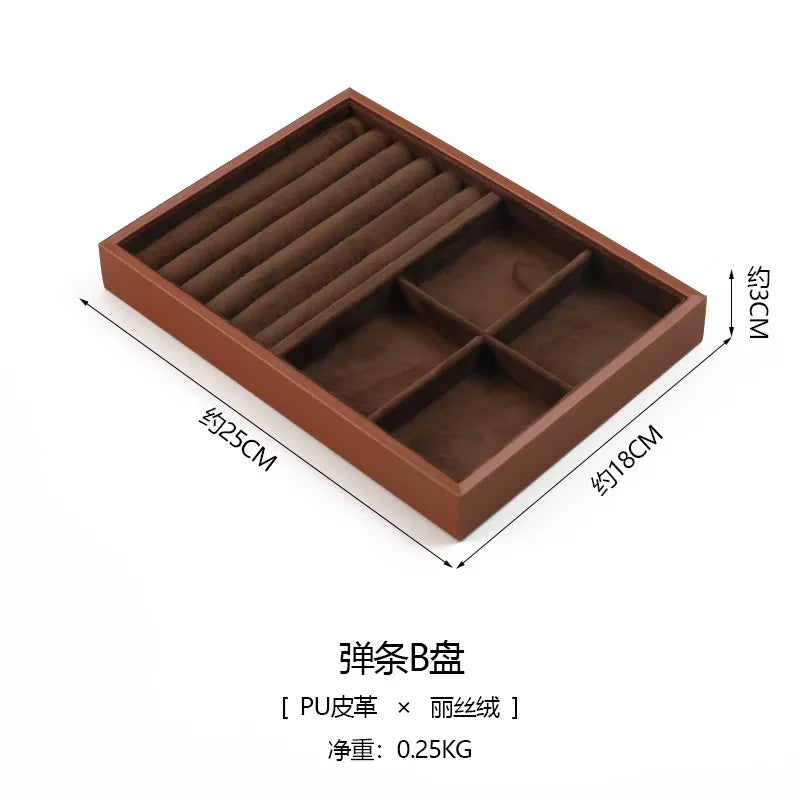 Plateau Bijoux Cuir Marron Velours Rangement