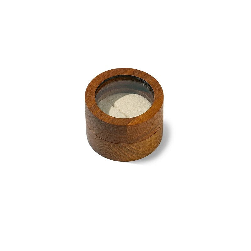 Boîte à bague ronde en bois – 1 bague, intérieur beige