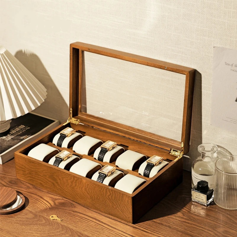 Boîte à Montres en Bois 10 Places avec Vitre