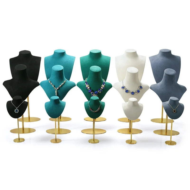 Présentoir Collier Velours Métal Doré Tige
