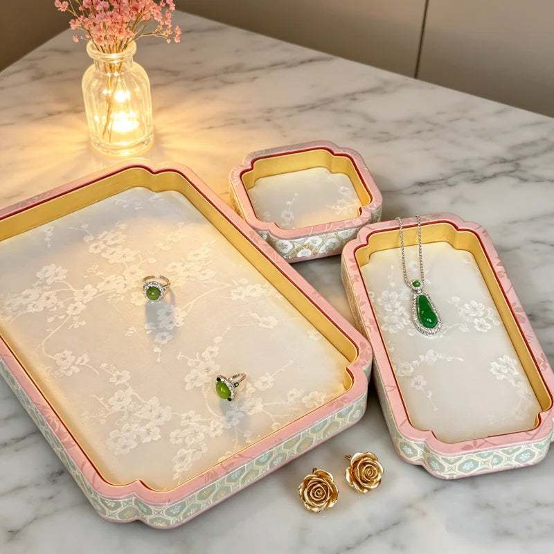 Plateau Bijoux Velours Brodé Vintage Chinois