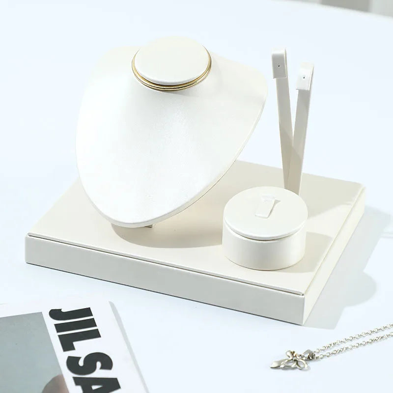 Présentoir Bijoux Cuir Bois Comptoir