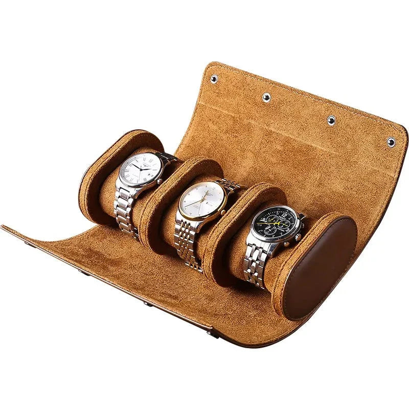 Etui Montre Cuir Lisse Noir Marron Voyage