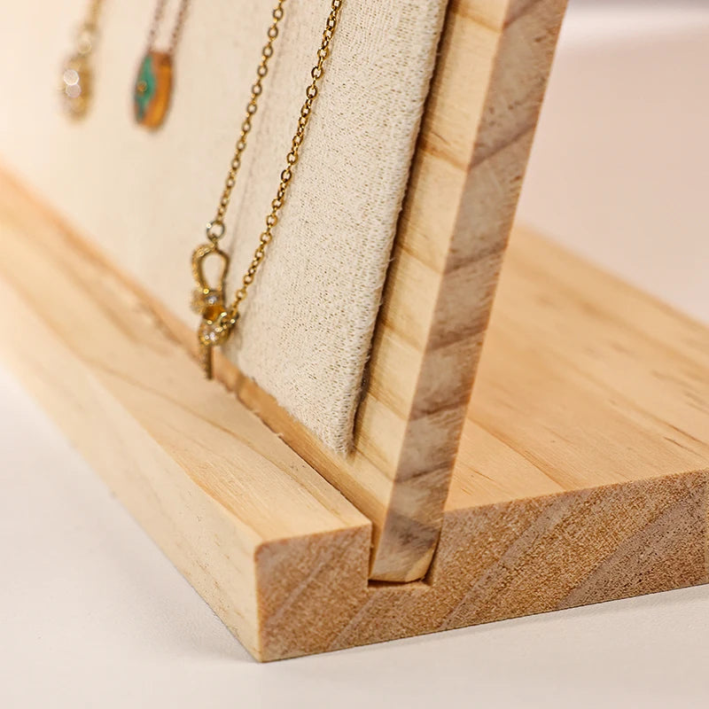 Présentoir Collier Bois Simili Cuir Plat Large