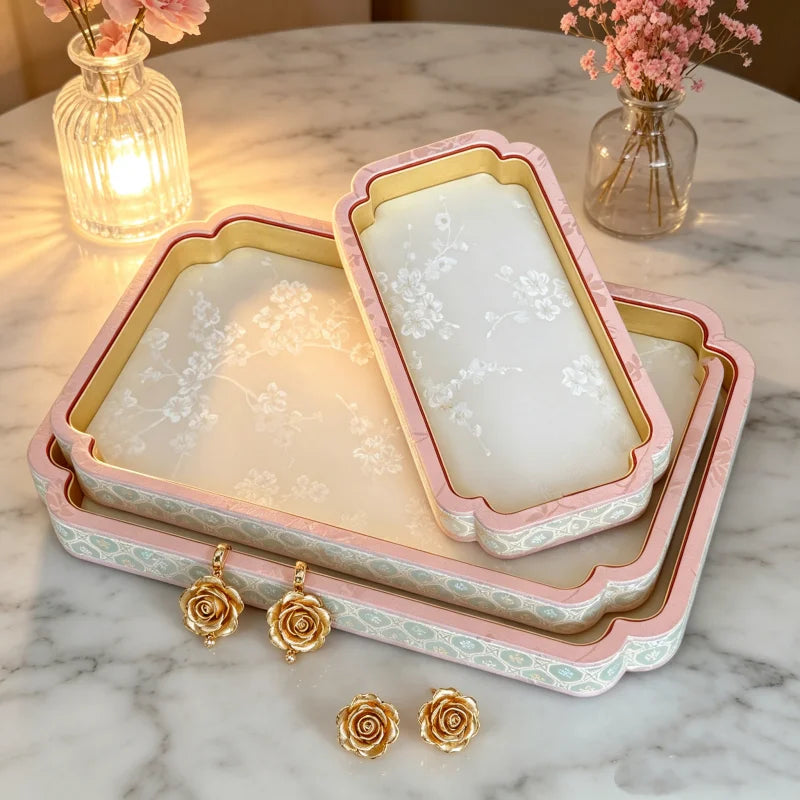 Plateau Bijoux Velours Brodé Vintage Chinois