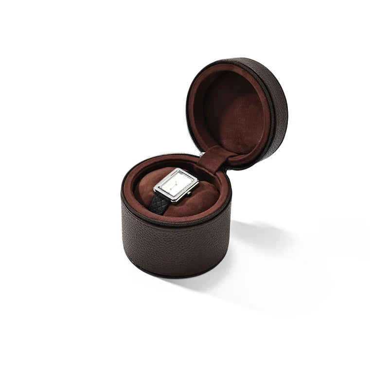 Boîte Montre Cuir Voyage Ronde Compact
