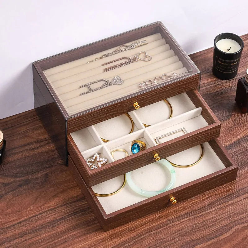 Boîte à Bijoux Bois Noyer 3 Tiroirs Femme