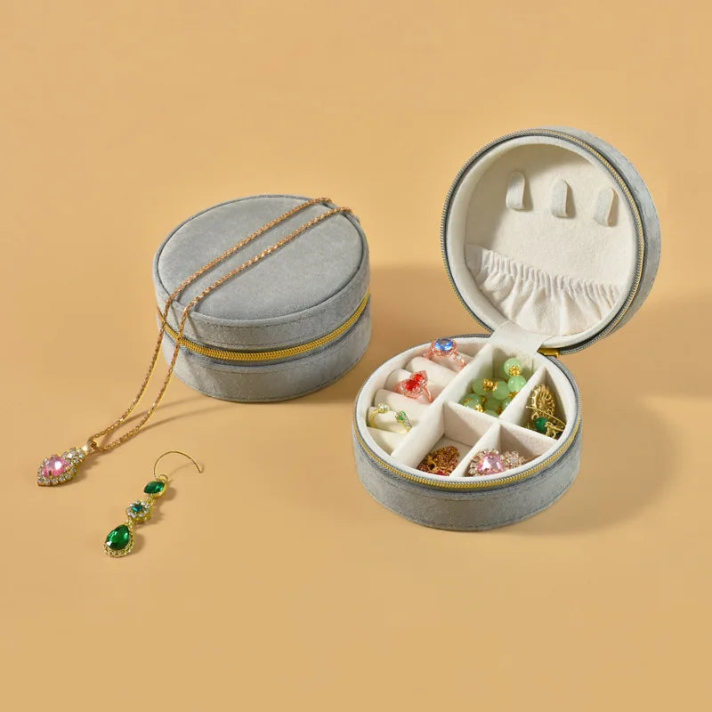 Boîte Bijoux Velours Ronde Compartimentée Voyage