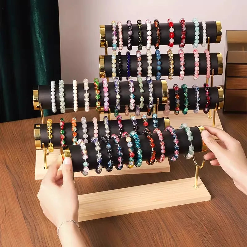 Présentoir Bois Doré Niveaux Montre Collier