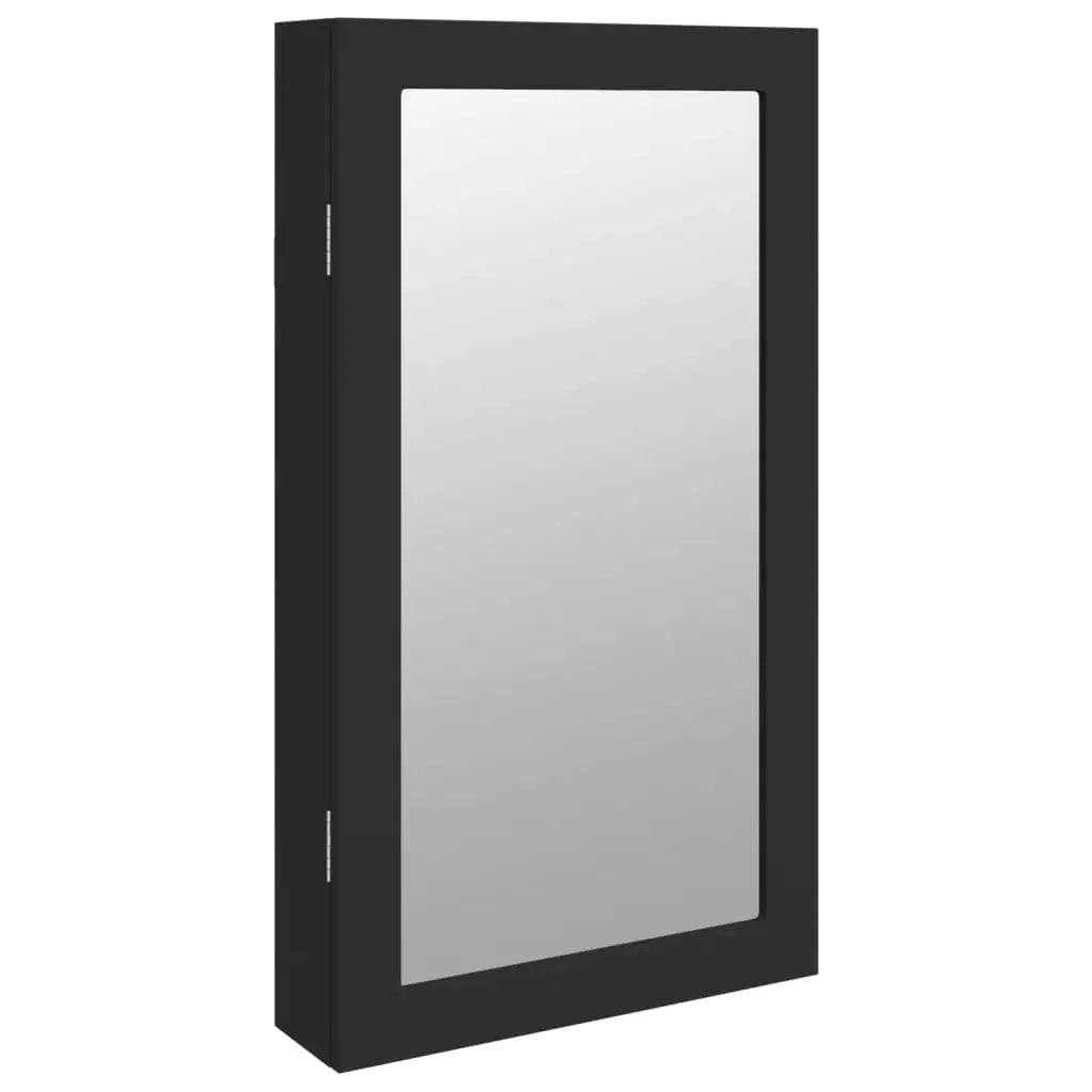 Boîte Bijoux Bois Murale Noire LED Miroir Élégance