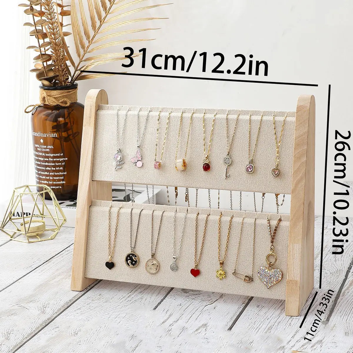 Présentoir Collier Bois Simili Cuir 2 Étages