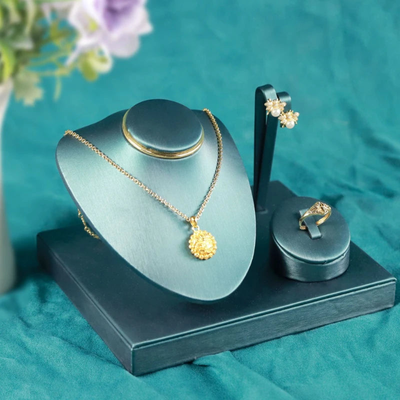 Présentoir Bijoux Cuir Bois Comptoir