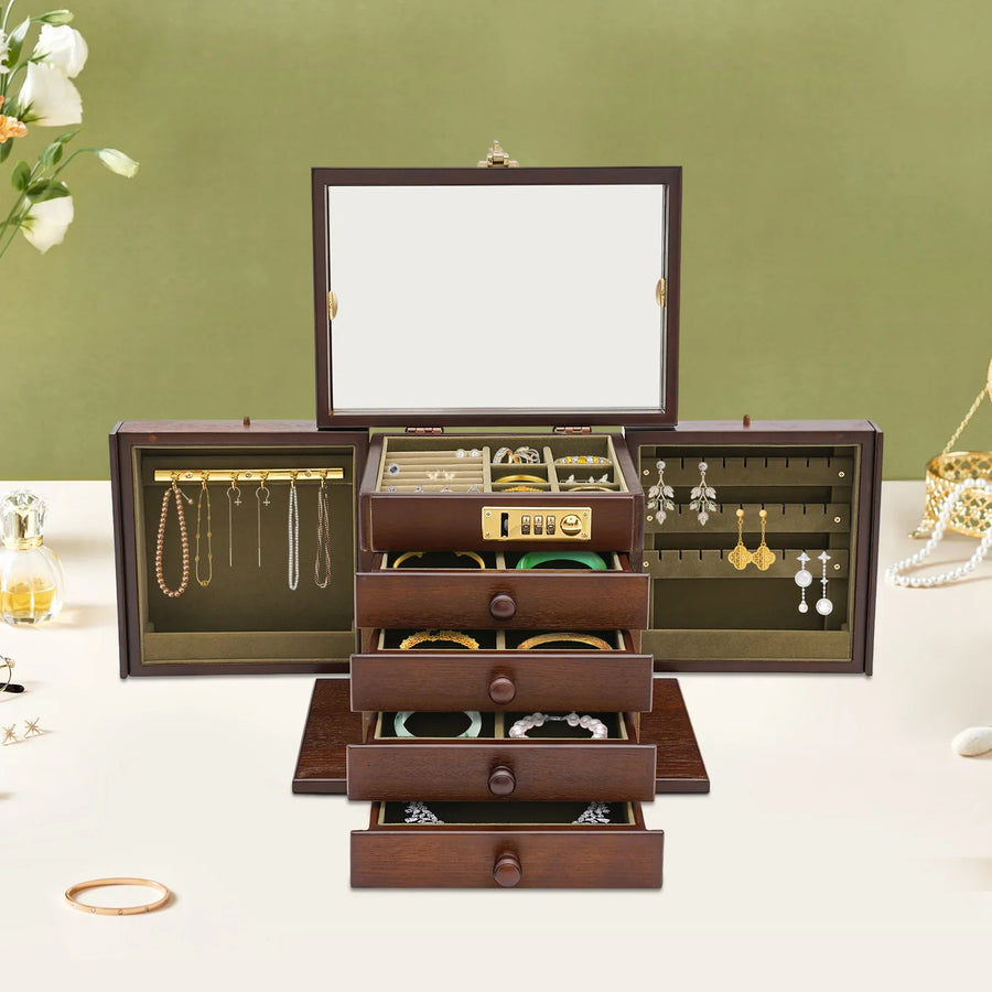 Boite Bijoux Bois Noyer Velours Grand Format