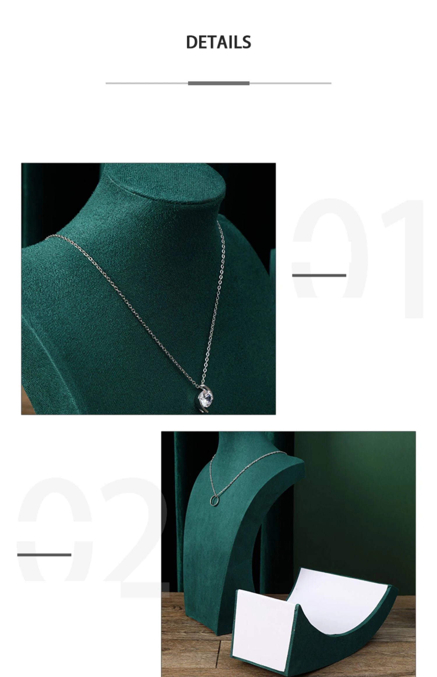 Présentoir Collier Buste Velours Vert Émeraude