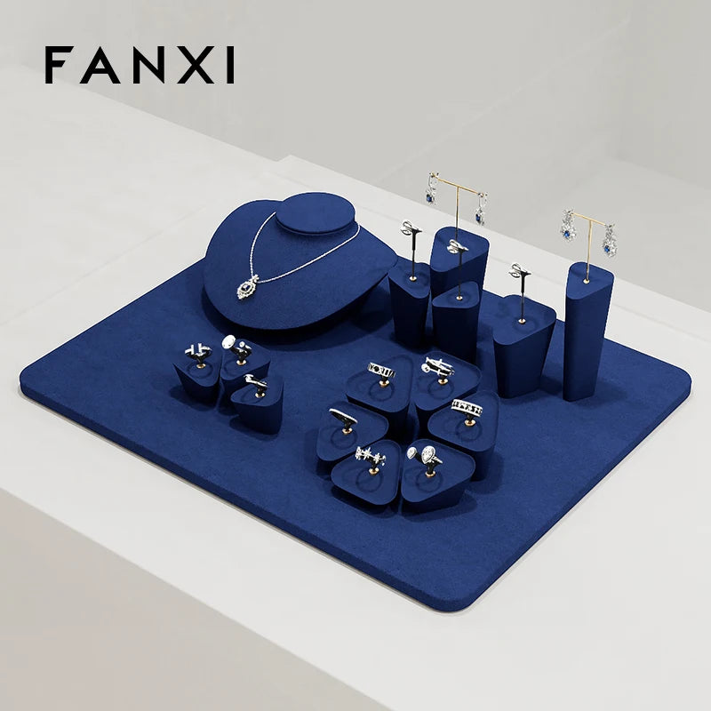Présentoir Bijoux Métal Résine Bleu Vitrine