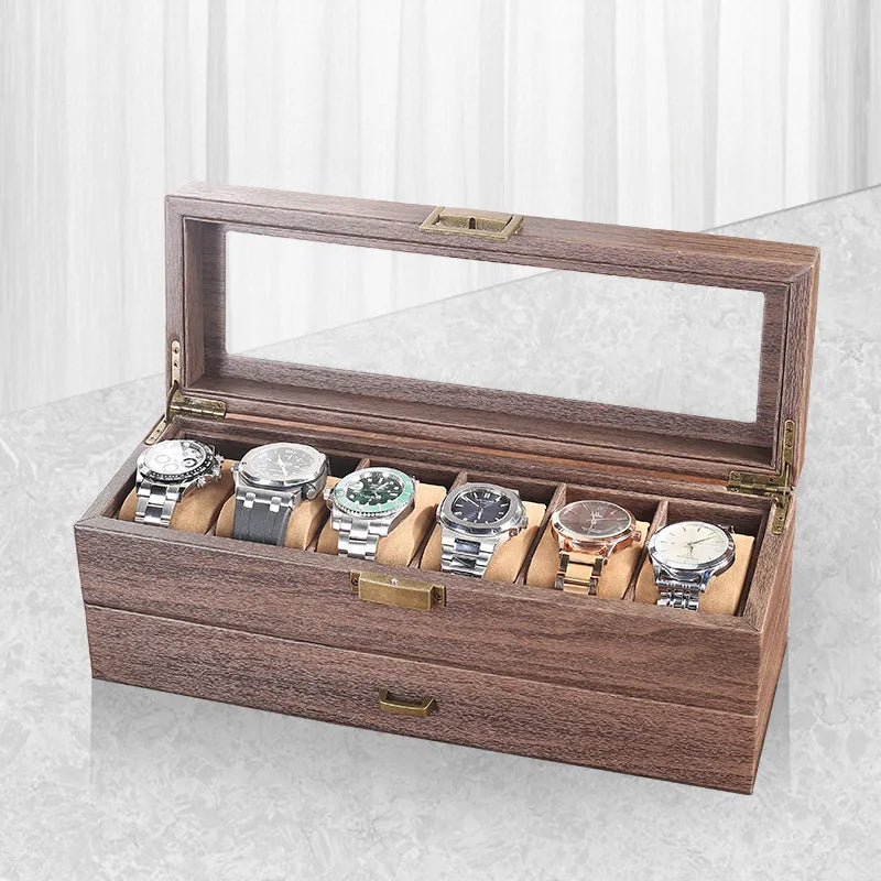 Boîte Montre Plastique Carbone Vitrine 6 Places