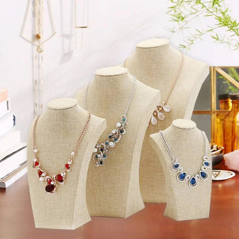 Présentoir Collier Buste Coton Lin Naturel