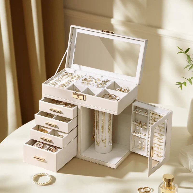 Boîte Bijoux Cuir Beige Grande Modulable