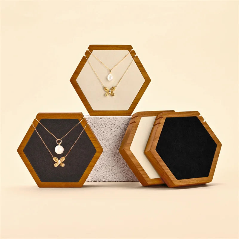 Présentoir Collier Bois Hexagonal Suspendu Vitrine