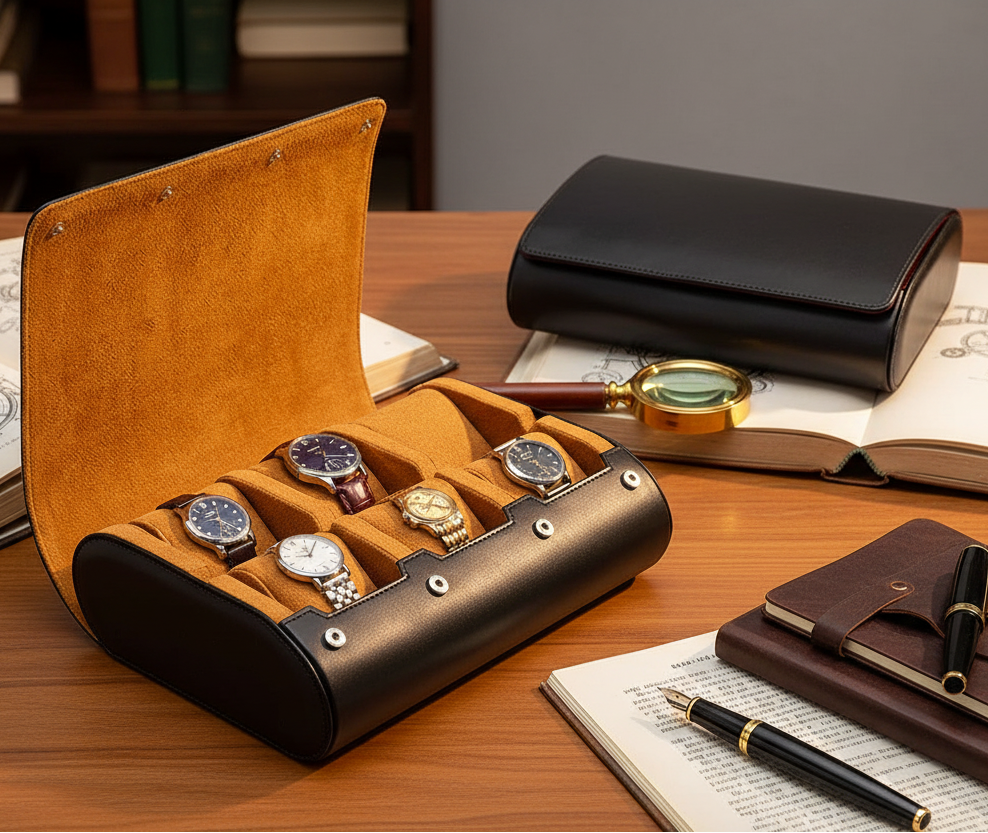 Étui Montre Cuir Noir 6 Places Nomadica