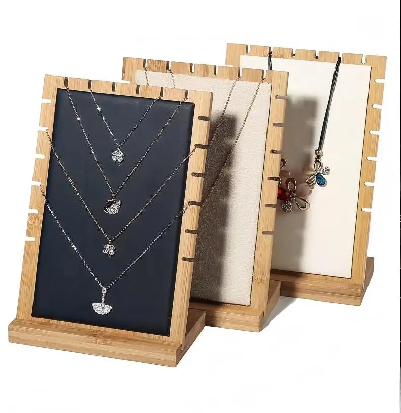 Présentoir Collier Bois Simili Cuir Plat
