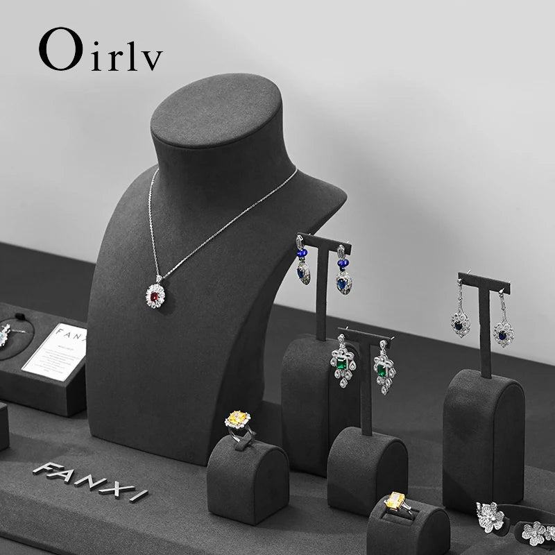 Présentoir Bijoux Velours Gris Boutique