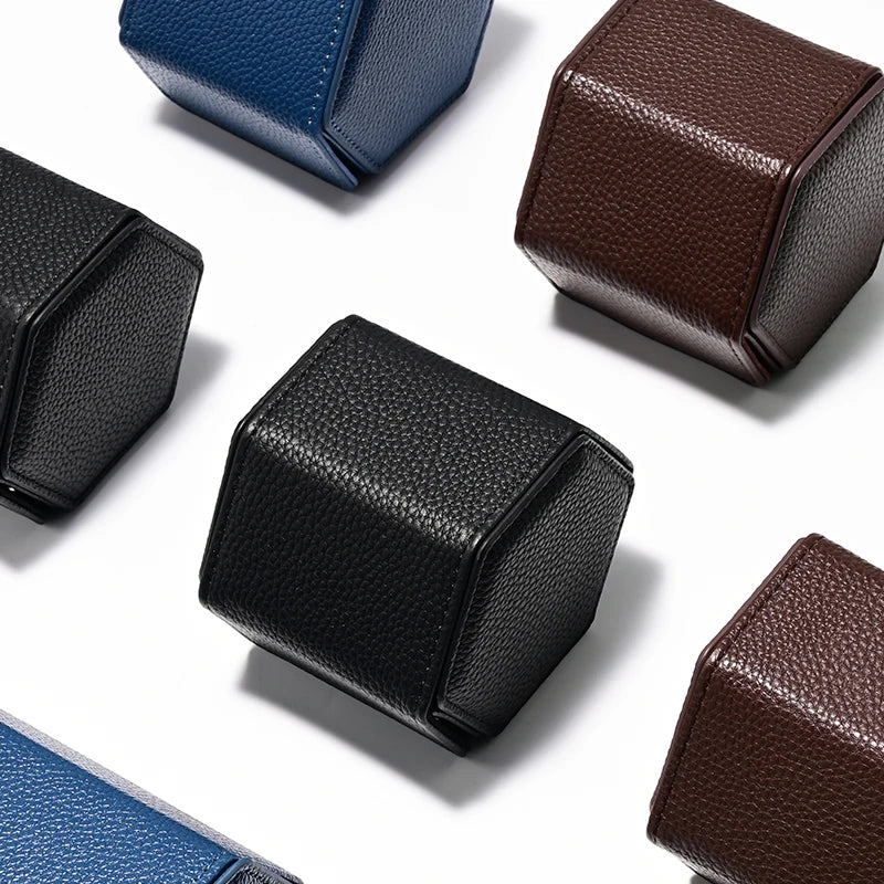 Étui Montre Cuir Hexagonal Voyage Portable