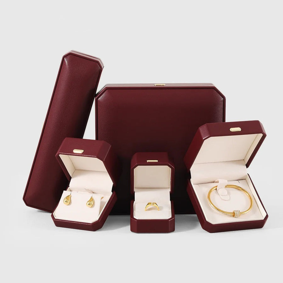 Écrin à Bijoux Octogonal Vert, Marron ou Rouge Bordeaux