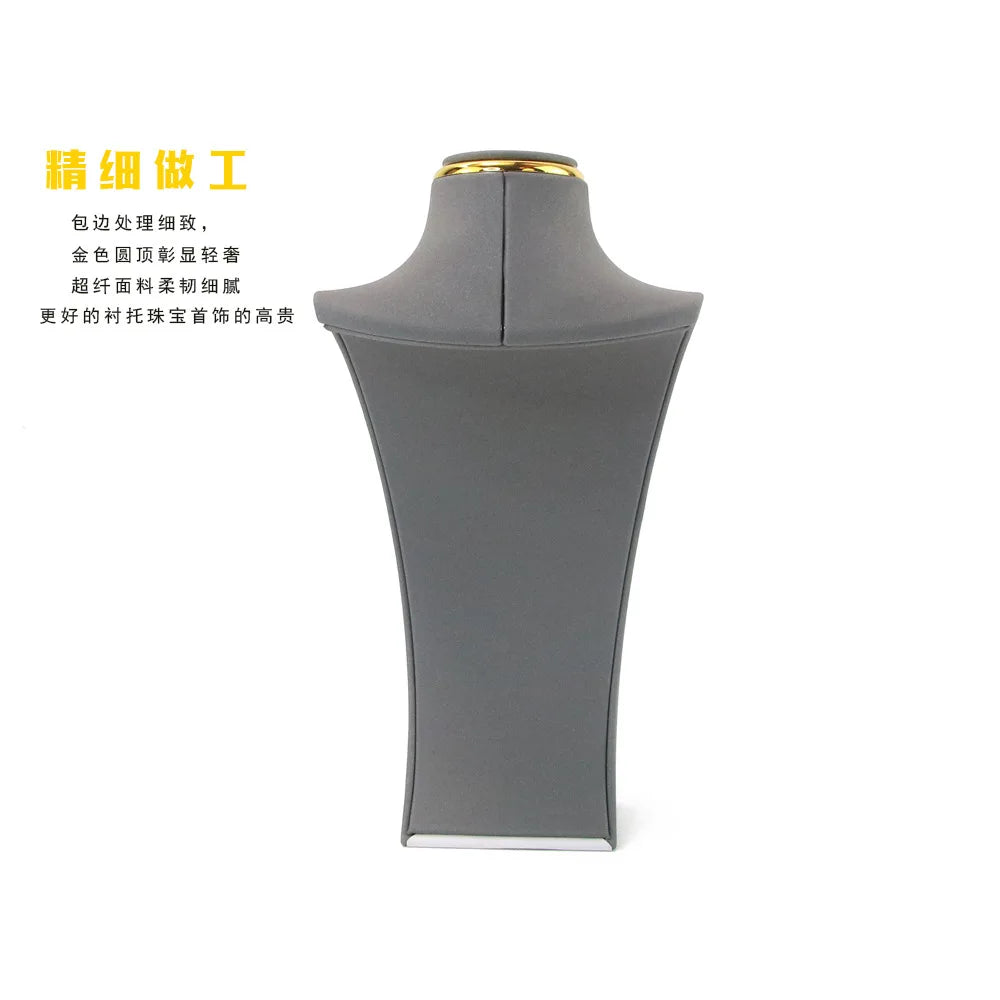 Présentoir Collier Buste Simili Cuir Doré