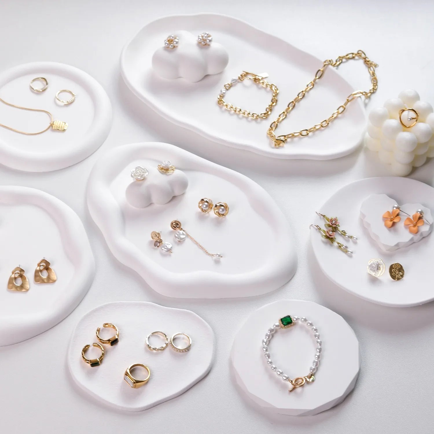 Plateau Pierre Gypse Blanc Bague Boucle Oreille Bijoux