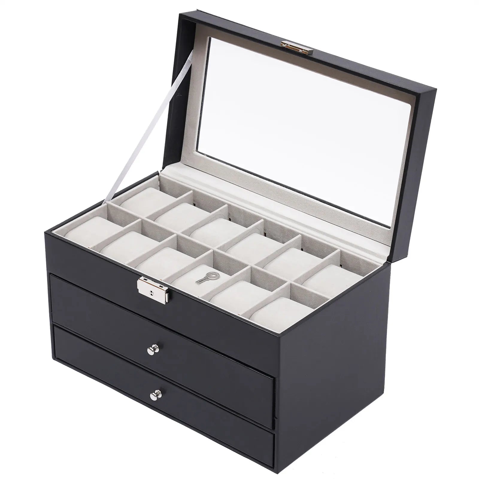 Boite Montre Cuir 12 Compartiments Vitrine