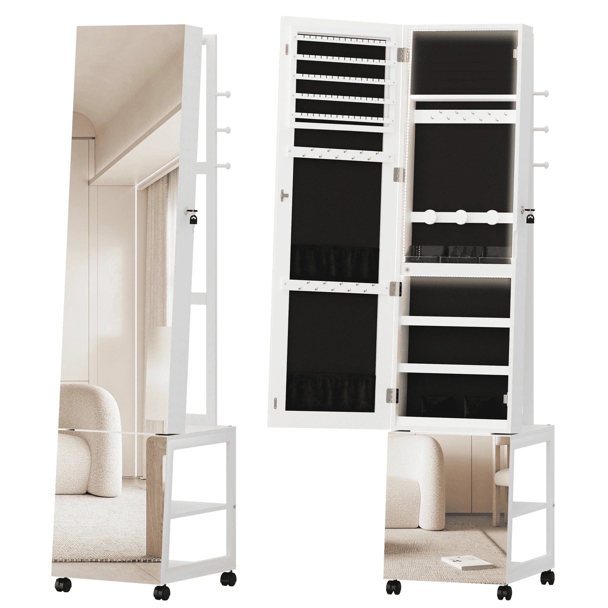 Armoire à Bijoux Bois Miroir LED