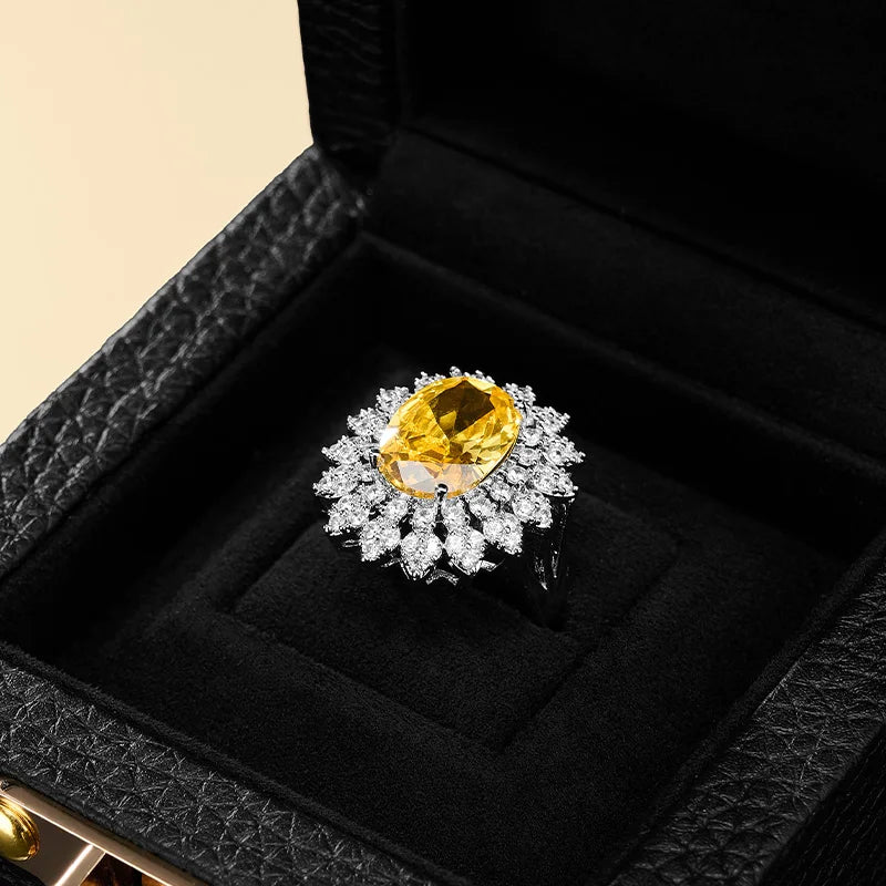 Boîte Cuir Véritable Bague Fiançailles Luxe Diamant