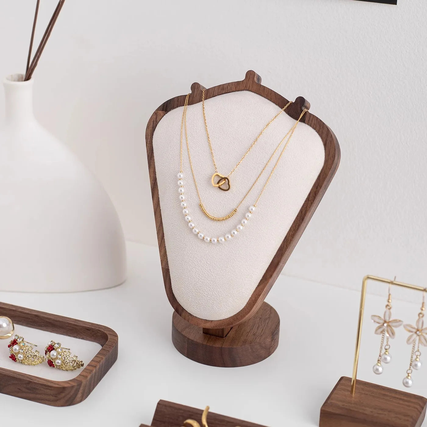 Présentoir Bijoux Bois Noyer Luxe Multi Niveaux