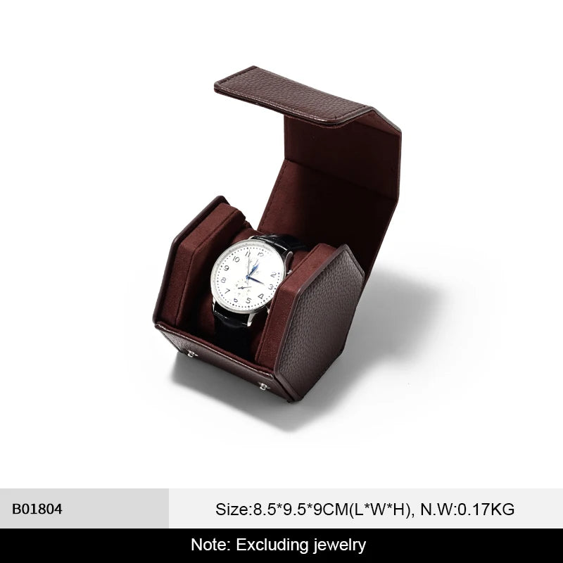 Étui Montre Cuir Hexagonal Voyage Portable