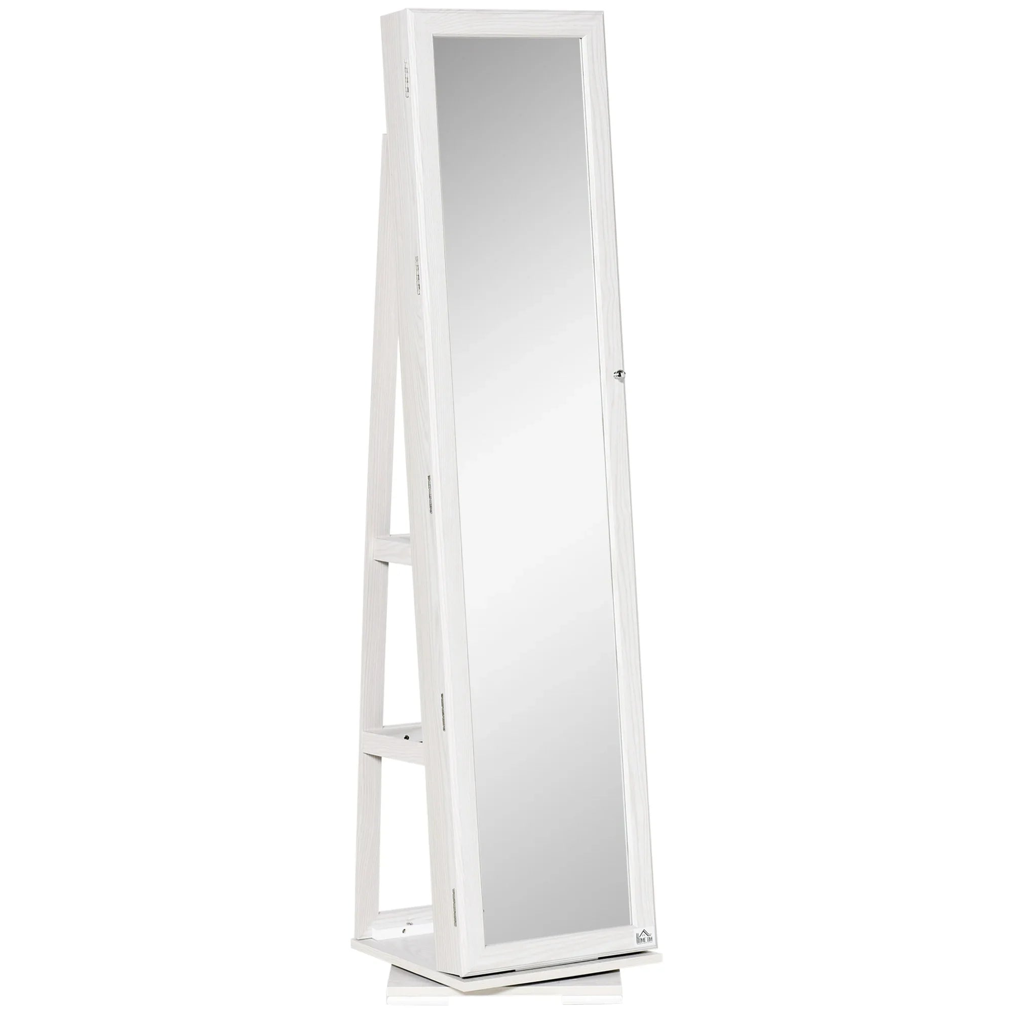 Boîte à Bijoux Bois Armoire Miroir Pied Rotatif 360