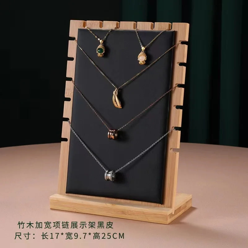 Présentoir Collier Bois Simili Cuir Plat