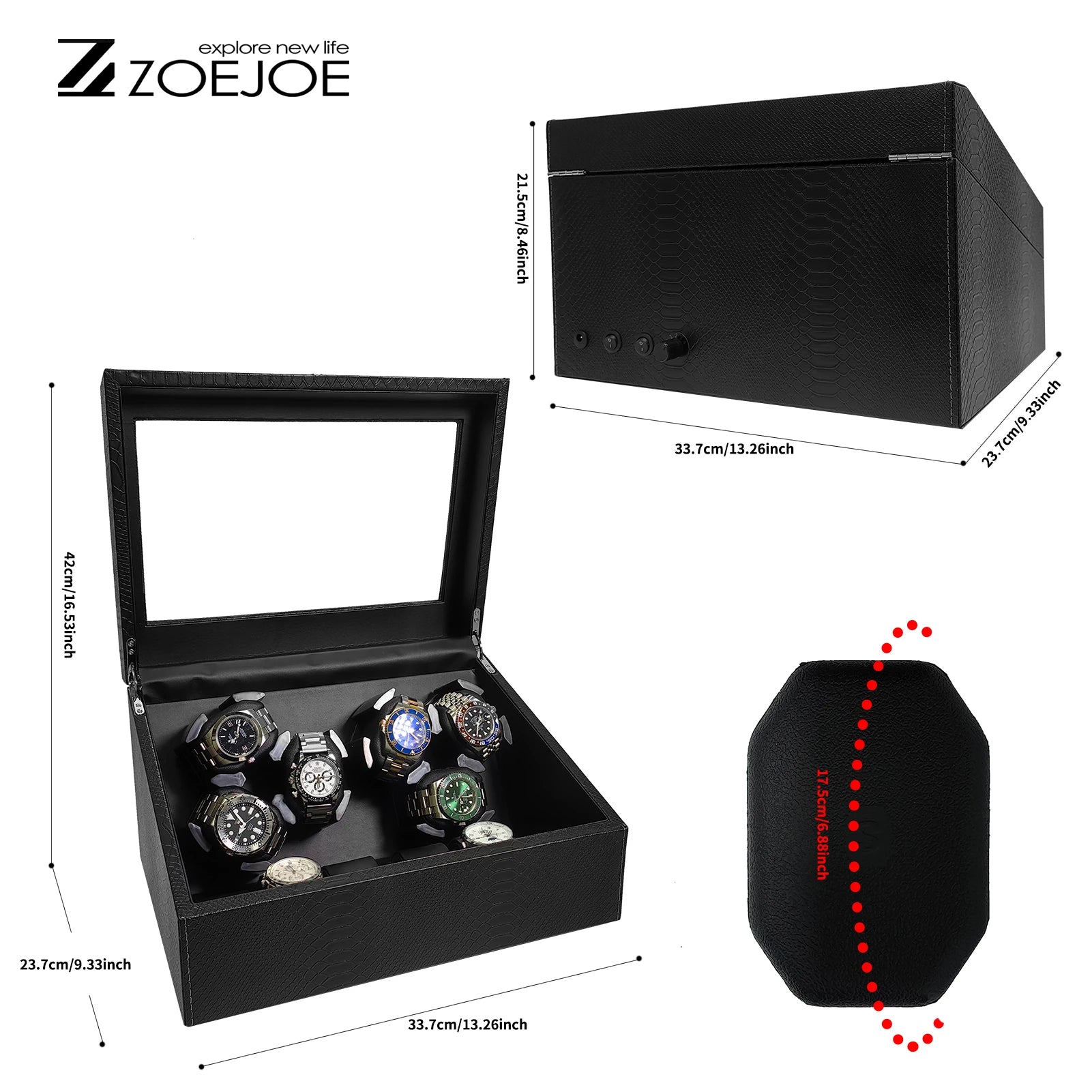 Remontoir Montre Automatique Cuir Coffre 6 Slots