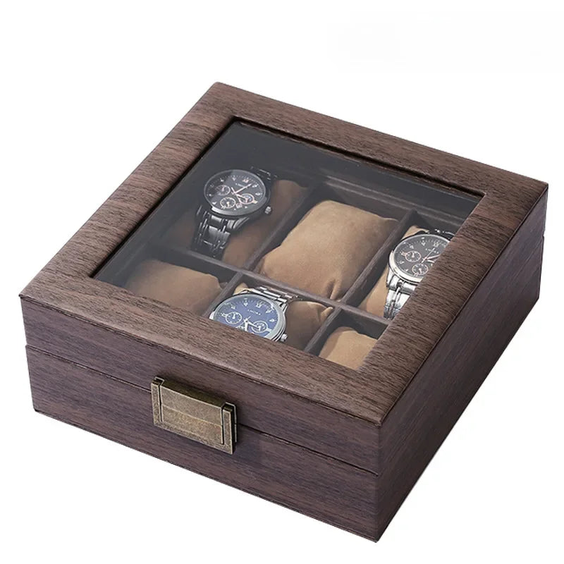 Boite Montres Bois Brun Velours 4 Places