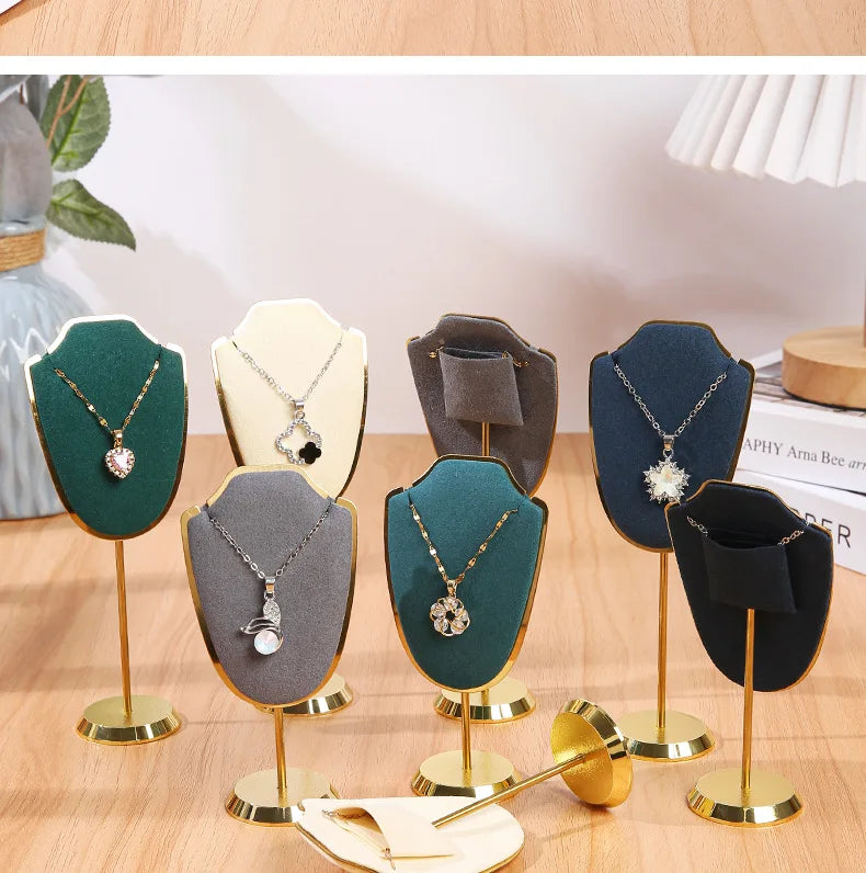 Présentoir Collier Velours Métal Doré Trompette