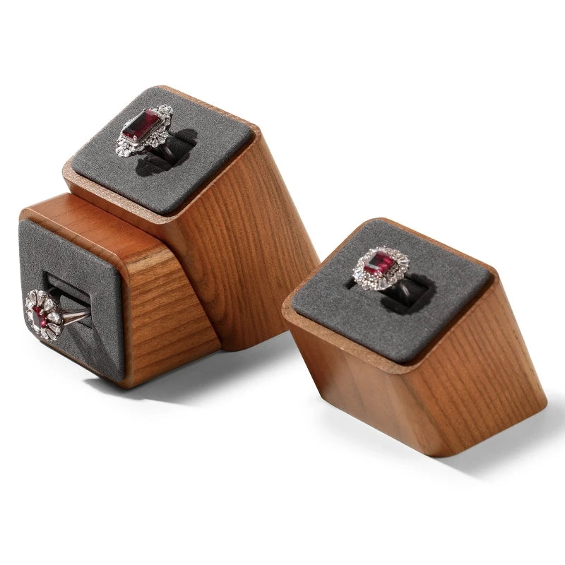 Présentoir Bague Bois Cuir Vitrine Trio