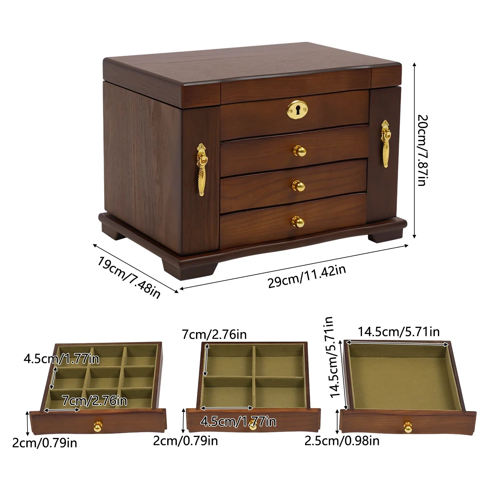 Boîte à Bijoux Bois MDF Velours 4 Niveaux Miroir