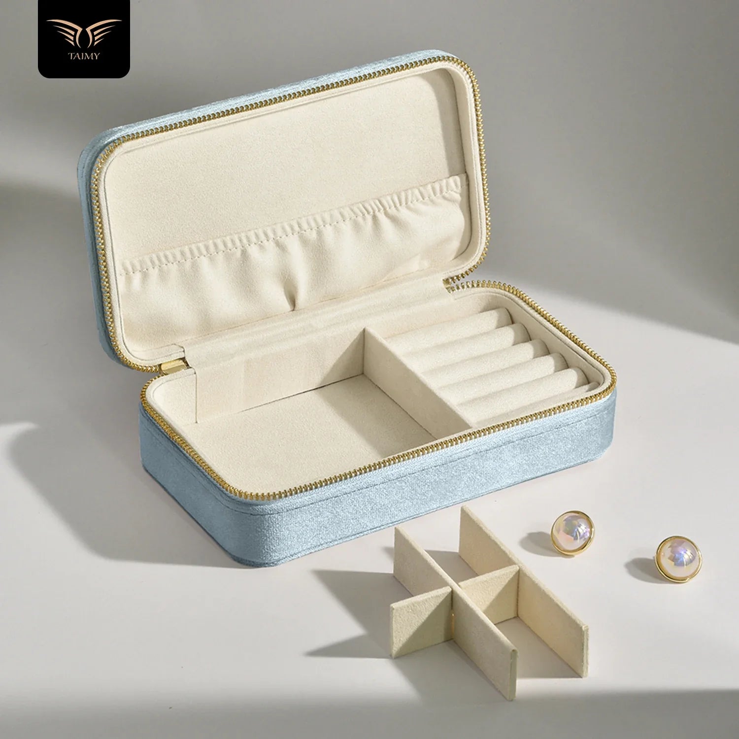 Boîte à Bijoux Velours Carrée Compartimentée