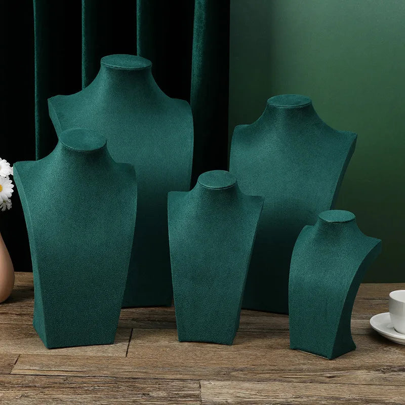 Présentoir Collier Buste Velours Vert Émeraude