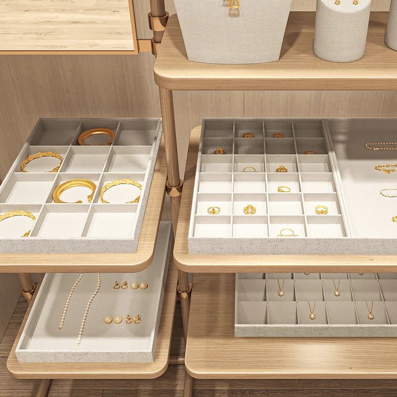 Plateau Bijoux Coton Lin Empilable Vitrine
