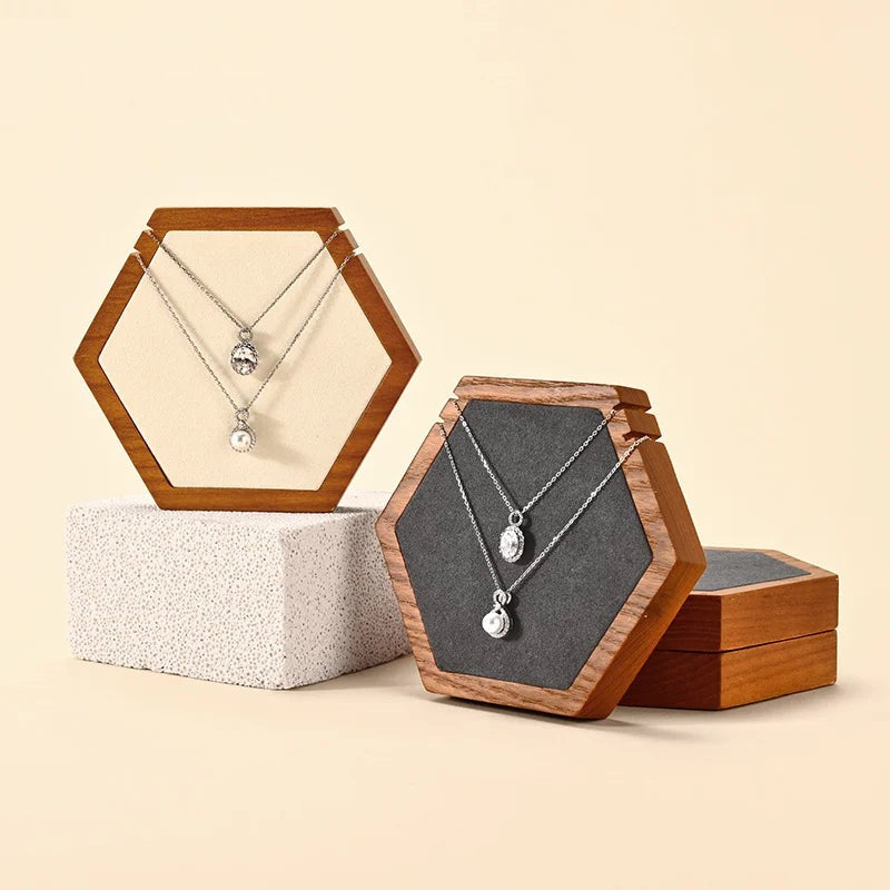 Présentoir Collier Bois Hexagonal Suspendu Vitrine