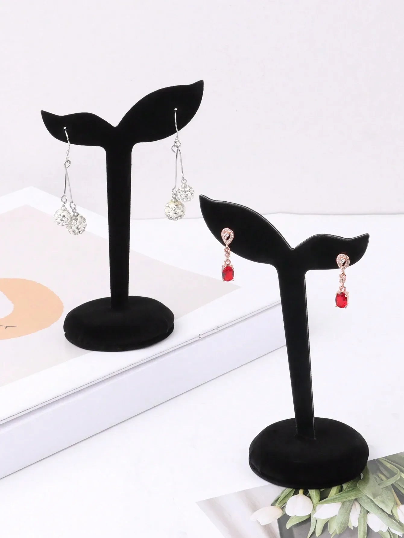 Présentoir Boucle d'Oreille Velours Métal Titane