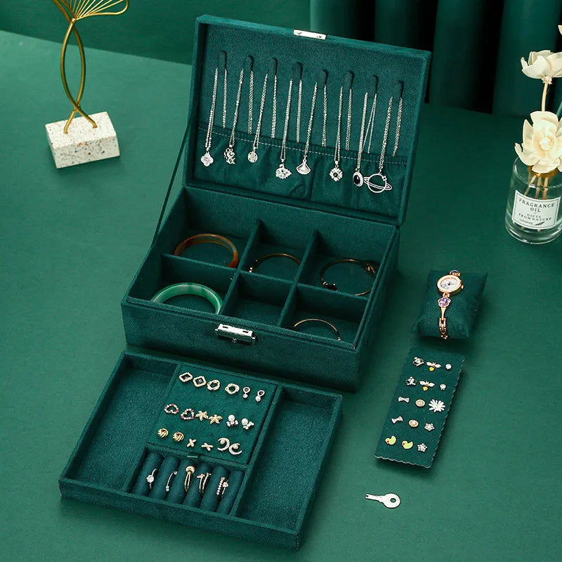Boîte Bijoux Velours Vert Verrouillable